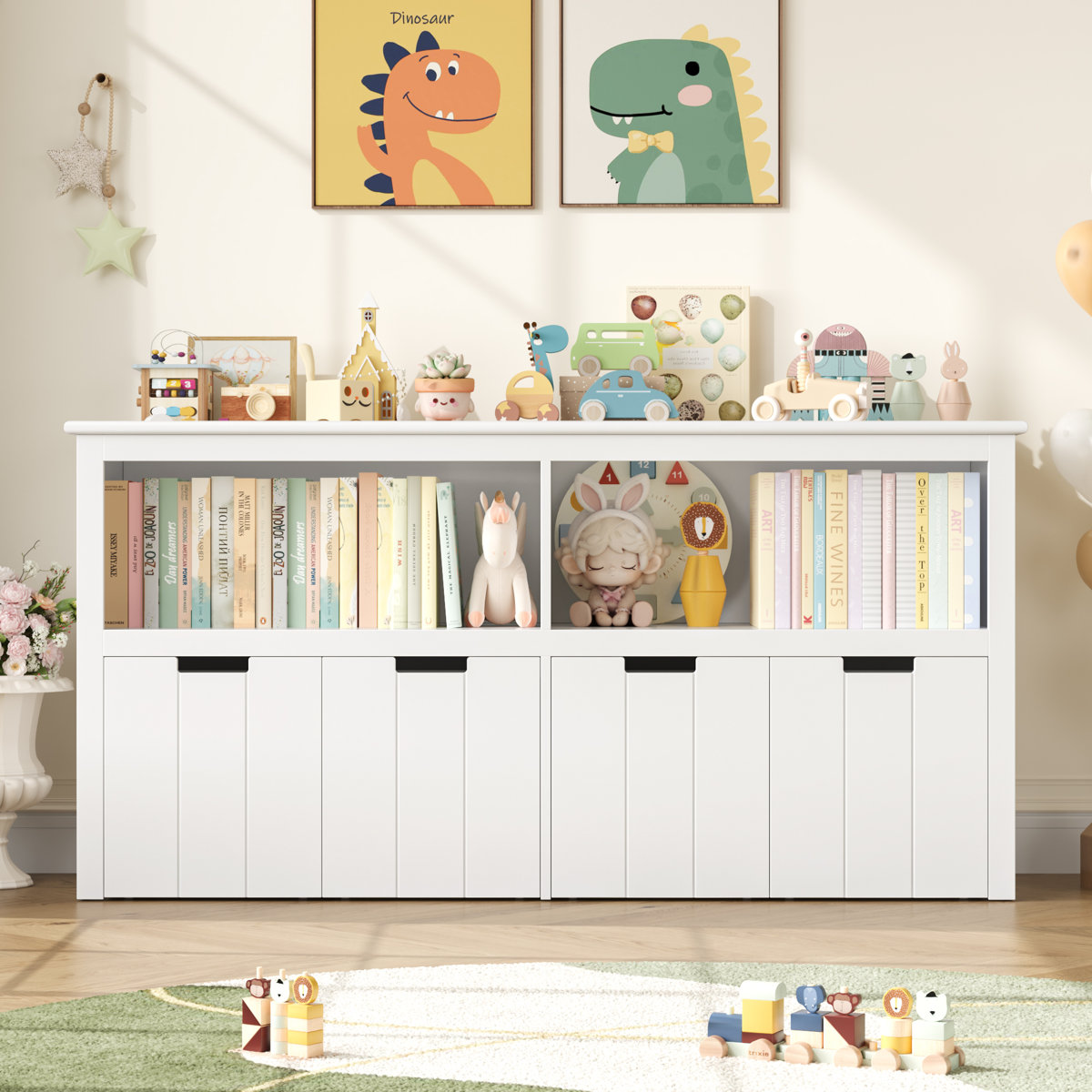 Bayze Bookcase with Removable Drawers, White